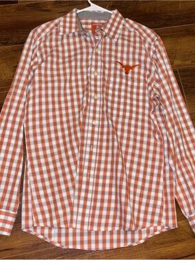Antigua Orange and White Plaid Button-Up Dress Shirt